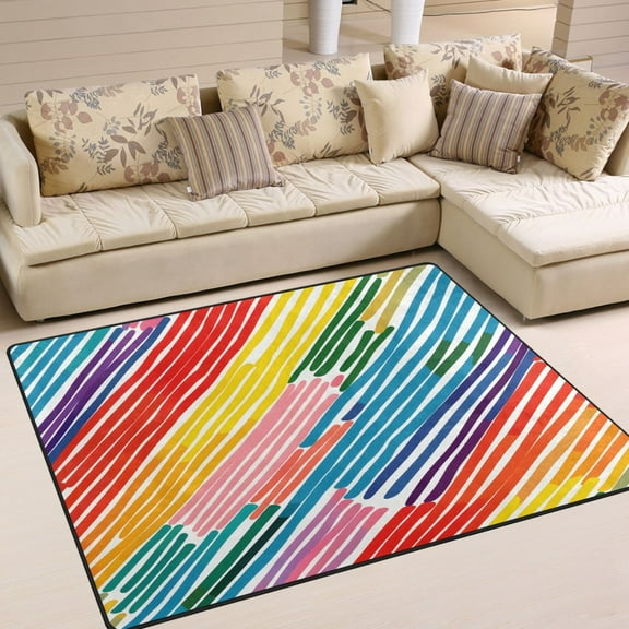 Ryvnso Rainbow Geometric Stripes Print Area Floor Rugs Soft Non-Slip Large Mats Nursery Carpets 63" x 48"