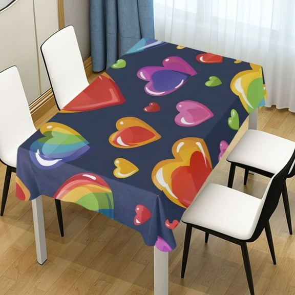 Ryvnso Rainbow Hearts Rectangle Table Cloth Tablecover Dinning Tablecloth 54"x54"