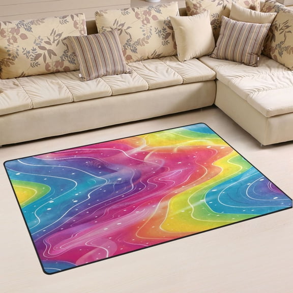 Ryvnso Rainbow Illustration Area Floor Mat Non-Slip Carpet Soft Rugs Doormats 60" x 39"
