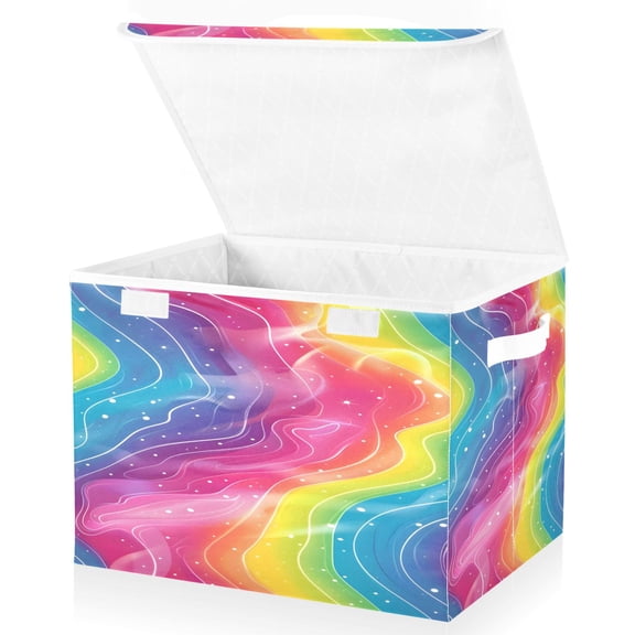 Ryvnso Rainbow Illustration Large Lidded Foldable Storage Baskets Cubes Boxes Lids Bin for Home