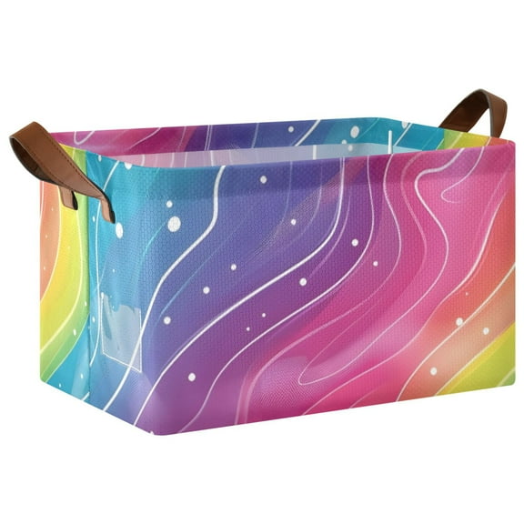 Ryvnso Rainbow Illustration Storage Bins Large Basket Foldable Cube Toys Organizer with Handles 1 PC