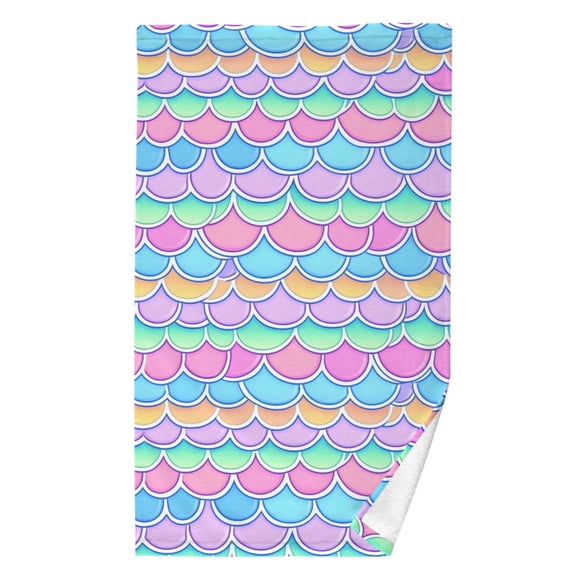 Ryvnso Rainbow Mermaid Scales Pattern Cotton Hand Towel Absorbent Face Bath Towels for Beach Pool Sports