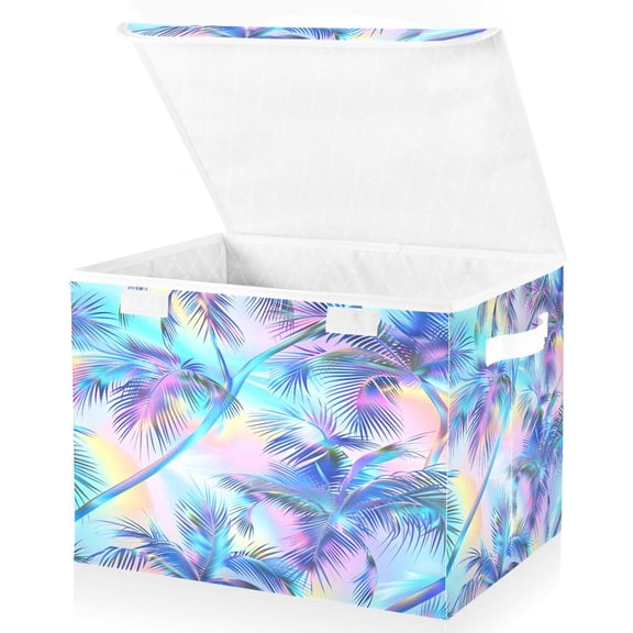 Ryvnso Rainbow Pattern Plam Trees Large Lidded Foldable Storage Baskets Cubes Boxes Lids Bin for Home