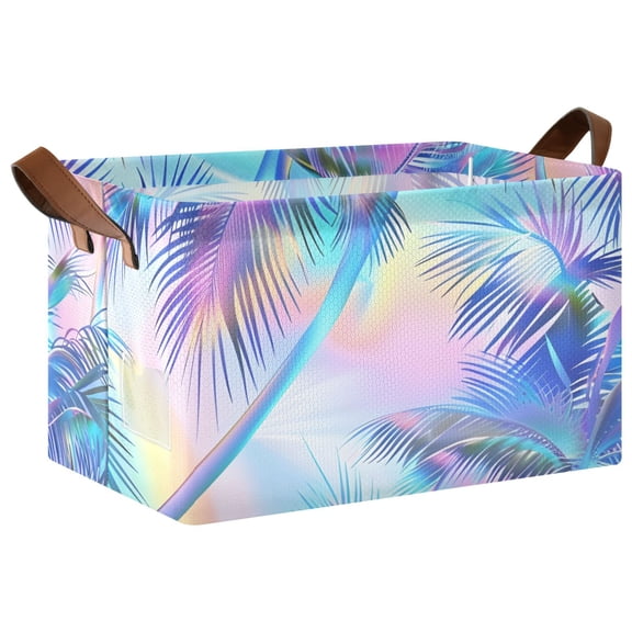 Ryvnso Rainbow Pattern Plam Trees Storage Bins Large Basket Foldable Cube Toys Organizer with Handles 1 PC