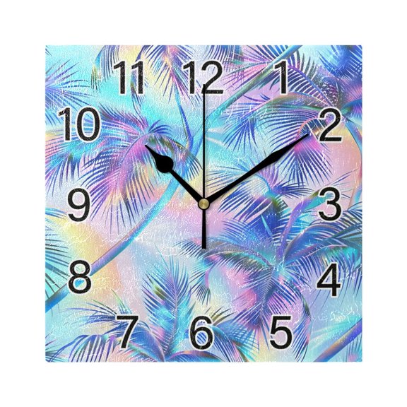 Ryvnso Rainbow Pattern Plam Trees Wall Clock Square Silent Non-Ticking Battery Operated 7.78"