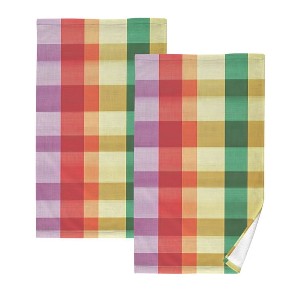 Ryvnso Rainbow Stripe Checkered Cotton Hand Towels Sets Face Towel 2 PCs Bathroom Decorative
