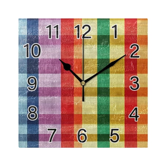 Ryvnso Rainbow Stripe Checkered Wall Clock Square Silent Non-Ticking Battery Operated 7.78"