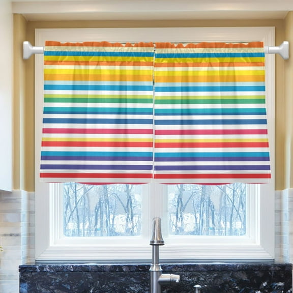Ryvnso Rainbow Stripes Half Curtains Sets Tier 2 Panels Short Curtain Rod Pocket 27"W x 24"L