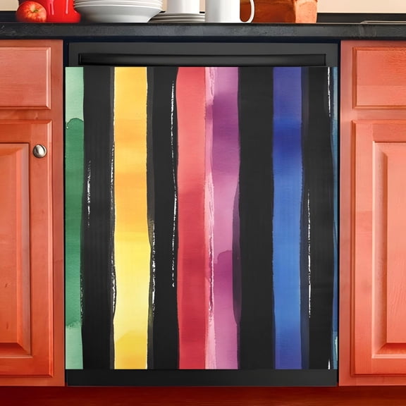 Ryvnso Rainbow Stripes Pattern Dishwasher Magnetic Refrigerator Magnet Cover Kitchen Home Decorative 23"x26"