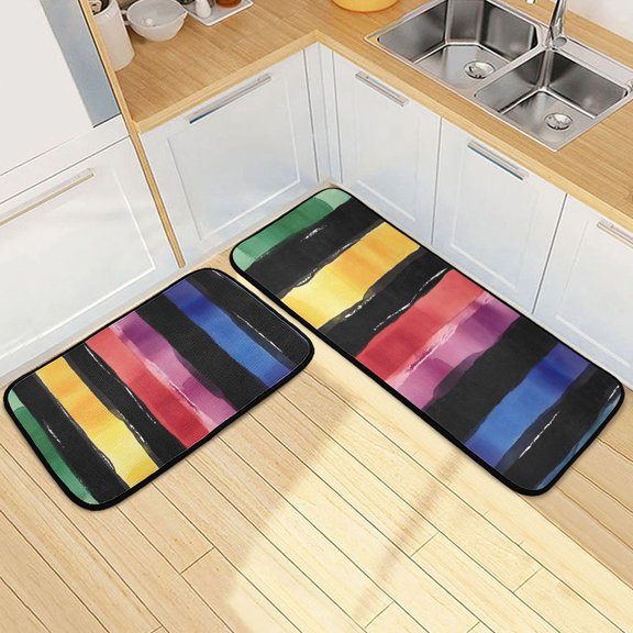 Ryvnso Rainbow Stripes Pattern Kitchen Rugs Set Non Slip Runner Mats for Dining Room