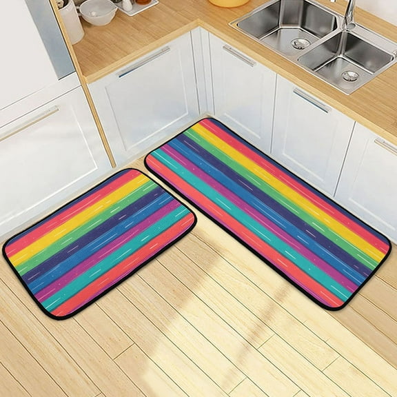 Ryvnso Rainbow Stripes Pattern Kitchen Rugs Set Non Slip Runner Mats for Dining Room