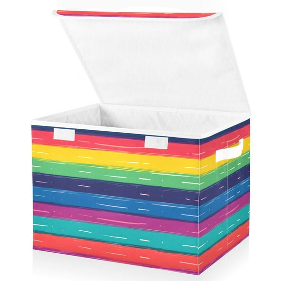 Ryvnso Rainbow Stripes Pattern Large Lidded Foldable Storage Baskets Cubes Boxes Lids Bin for Home