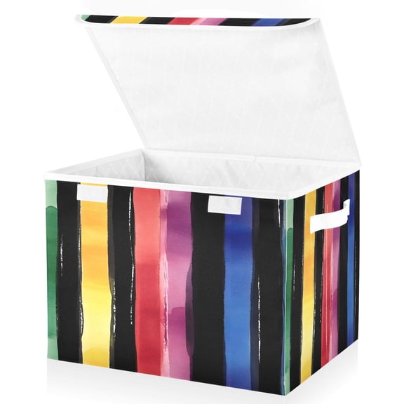 Ryvnso Rainbow Stripes Pattern Large Lidded Foldable Storage Baskets Cubes Boxes Lids Bin for Home