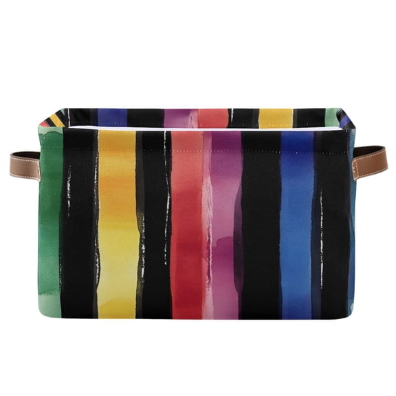 Ryvnso Rainbow Stripes Pattern Storage Basket Large Bin Foldable Boxes Toys Organizer 14.2x10.2x8.3in 1 PC