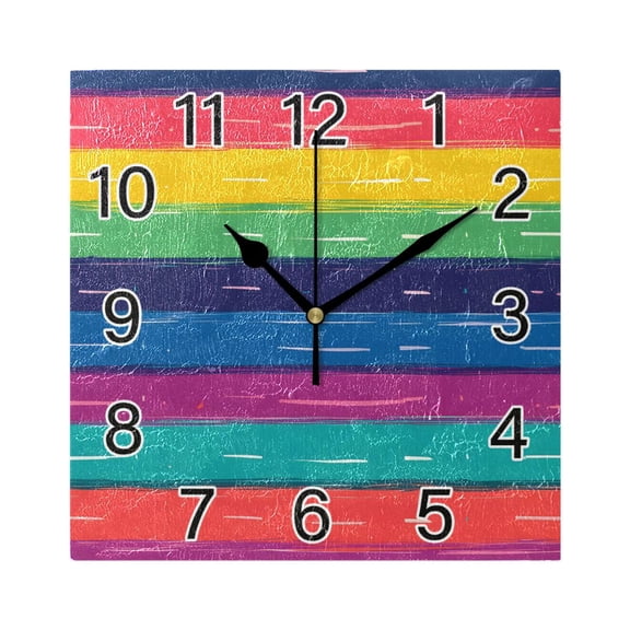 Ryvnso Rainbow Stripes Pattern Wall Clock Square Silent Non-Ticking Battery Operated 7.78"