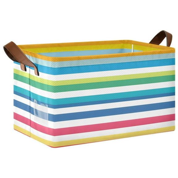 Ryvnso Rainbow Stripes Storage Bins Large Basket Foldable Cube Toys Organizer with Handles 1 PC
