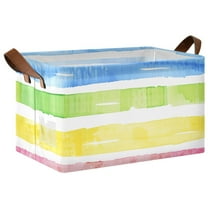 Ryvnso Rainbow Stripes Storage Bins Large Basket Foldable Cube Toys Organizer with Handles 1 PC