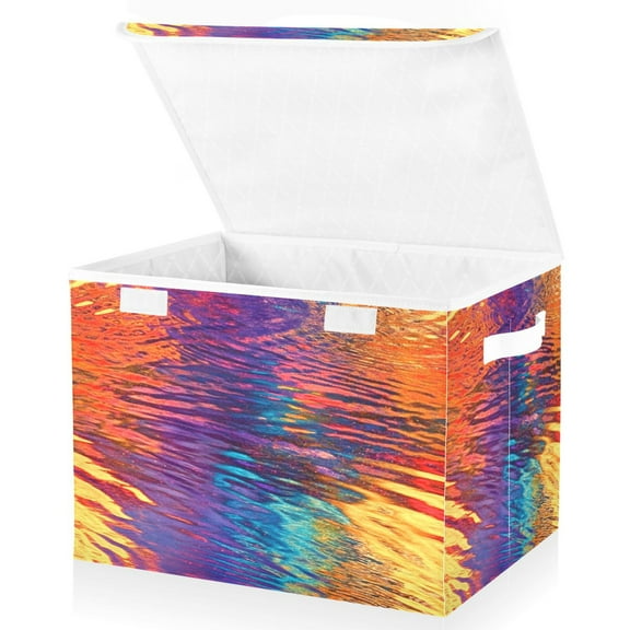 Ryvnso Rainbow Tie Dye Large Lidded Foldable Storage Baskets Cubes Boxes Lids Bin for Home