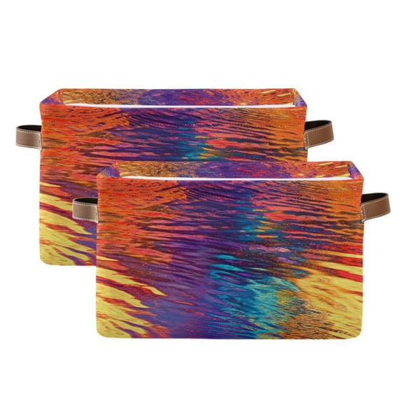 Ryvnso Rainbow Tie Dye Storage Basket Large Bin Foldable Boxes Toys Organizer 14.2x10.2x8.3in 2 PCs