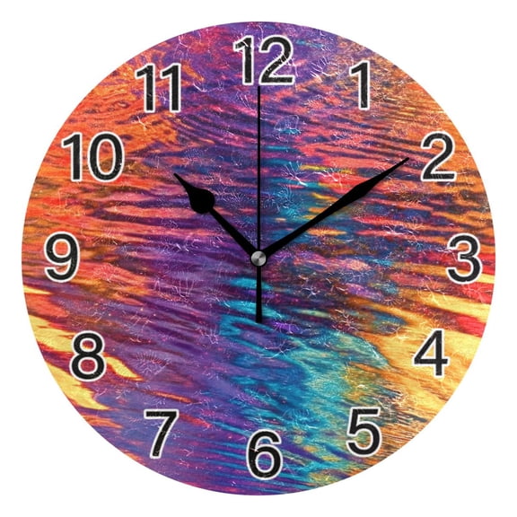 Ryvnso Rainbow Tie Dye Wall Clock Non Ticking Silent Kitchen Clock Battery Operated Clocks 10 inch