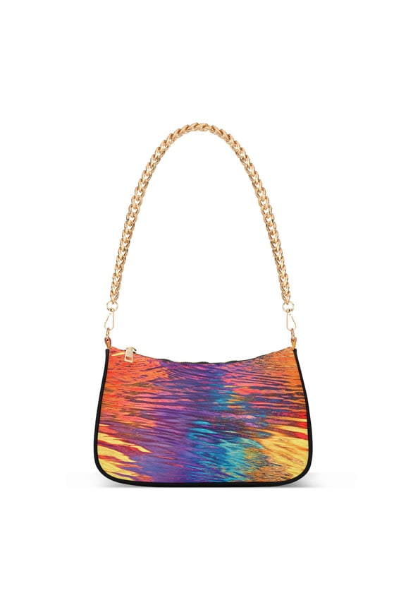 Rainbow Tie Dye Womens Chain Shoulder Bag Tote Handbags Clutch Hobo Purse with Zipper for Travel