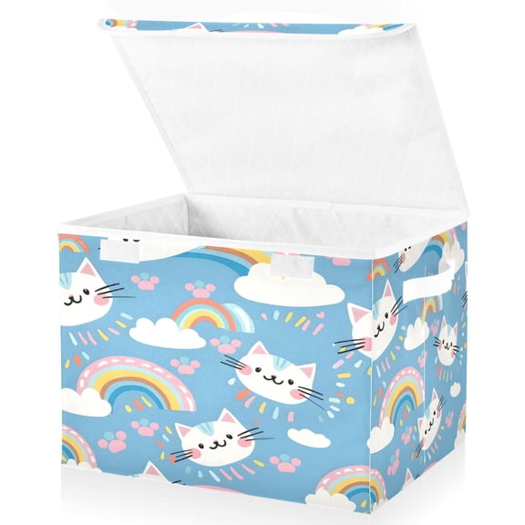 Ryvnso Rainbow and Cat Paw Print Large Lidded Foldable Storage Baskets Cubes Boxes Lids Bin for Home