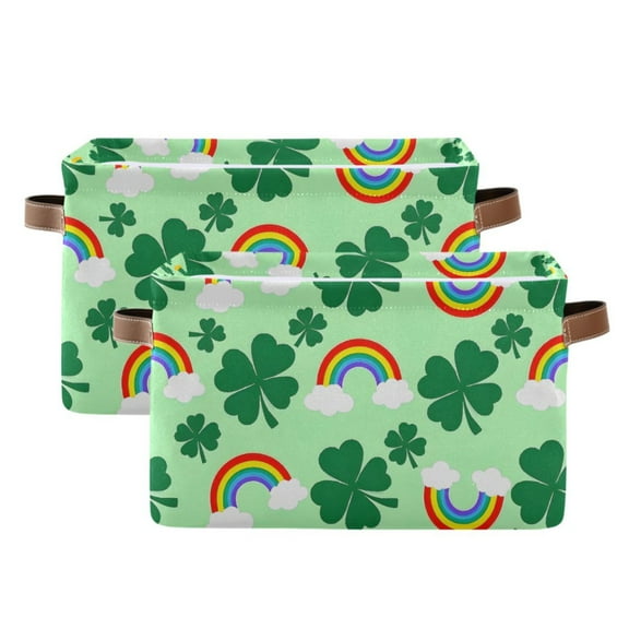 Ryvnso Rainbow and Clover Storage Basket Large Bin Foldable Boxes Toys Organizer 14.2x10.2x8.3in 2 PCs