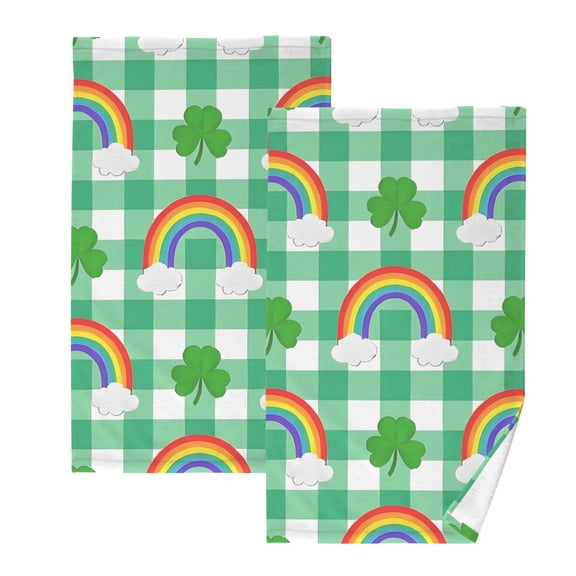 Ryvnso Rainbow on Checkered Cotton Hand Towels Sets Face Towel 2 PCs Bathroom Decorative