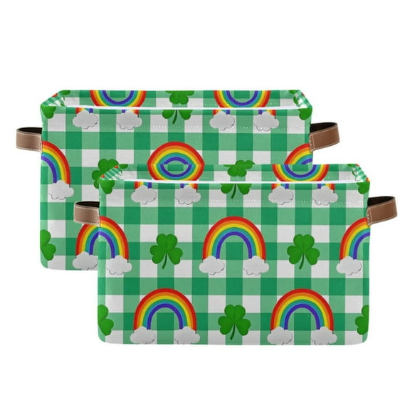 Ryvnso Rainbow on Checkered Storage Basket Large Bin Foldable Boxes Toys Organizer 14.2x10.2x8.3in 2 PCs