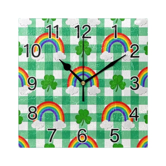 Ryvnso Rainbow on Checkered Wall Clock Square Silent Non-Ticking Battery Operated 7.78"