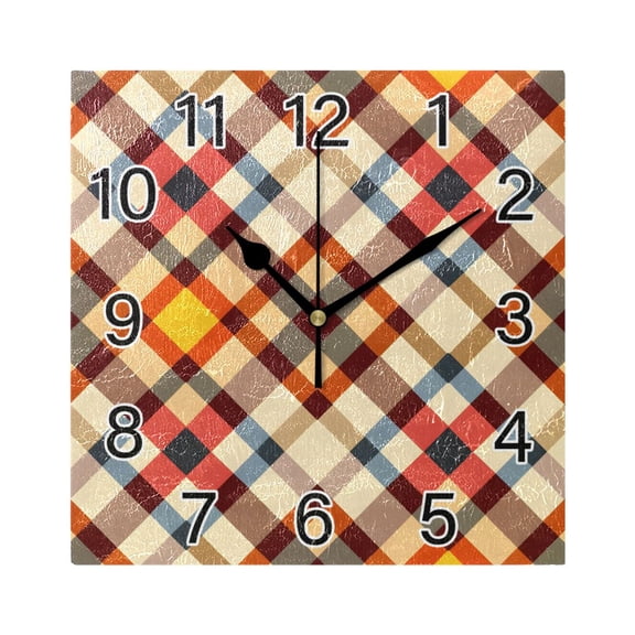 Ryvnso Red Artistic Checkered Pattern Wall Clock Square Silent Non-Ticking Battery Operated 7.78"