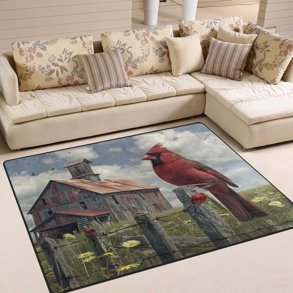 Ryvnso Red Bird Farm House Area Floor Rugs Soft Non-Slip Large Mats Nursery Carpets 63" x 48"