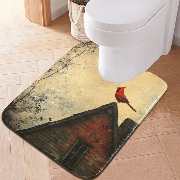 Ryvnso Red Bird on Vintage Roof Bathroom Shaggy Rugs Toilet U Shape Mat Soft Contour Rug 20"x24"