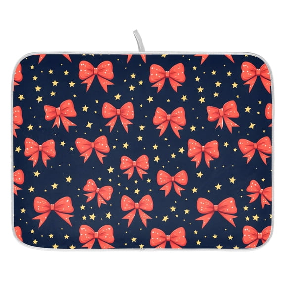 Ryvnso Red Bow Pattern Dish Drying Mat for Kitchen Countertop 16x18 Small Dish Pad Drainer Rack Dish Sink Mats