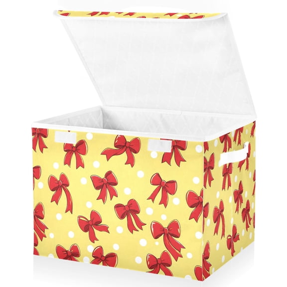 Ryvnso Red Bows Polka Dots Storage Bins Lidded Foldable Organizer Containers Baskets Cube