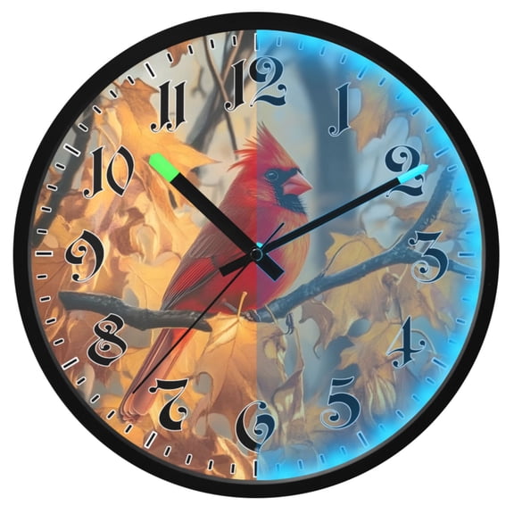 Ryvnso Red Cardinal in Autumn 12 Inch Night Light Wall Clock Luminous Silent Battery Operate Clocks