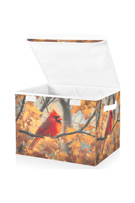 Red Cardinal in Autumn Large Lidded Foldable Storage Baskets Cubes Boxes Lids Bin for Home