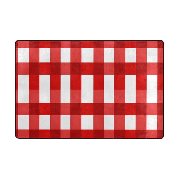Ryvnso Red Checkered Area Floor Mats Large Nursery Rugs Non-Slip Carpets Doormat 36" x 24"