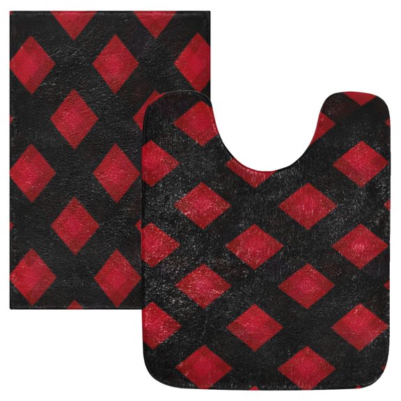 Ryvnso Red Checkered Black Bathroom Shaggy Rugs Toilet Mat Soft Contour Rug