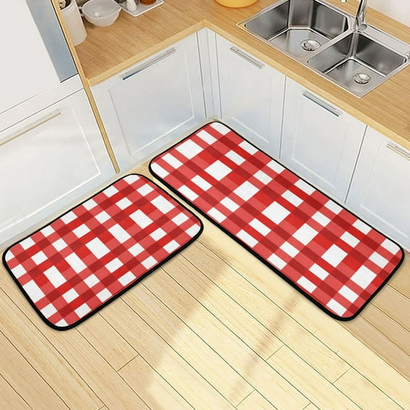 Ryvnso Red Checkered Kitchen Rugs Set Non Slip Runner Mats for Dining Room