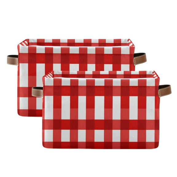 Ryvnso Red Checkered Storage Basket Large Bin Foldable Boxes Toys Organizer 14.2x10.2x8.3in 2 PCs