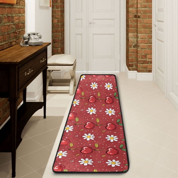 Ryvnso Red Cherry with Daisy Flower Hallway Runner Rugs Floor Carpet Non Slip Entryway Mat 2' x 6'