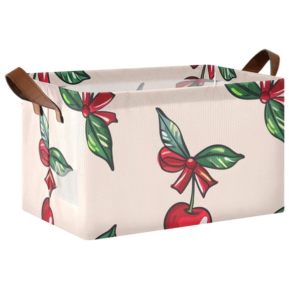 Ryvnso Red Cherry with Leaf Storage Bins Large Basket Foldable Cube Toys Organizer with Handles 1 PC