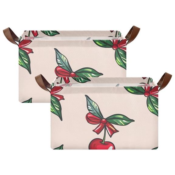 Ryvnso Red Cherry with Leaf Storage Bins Large Basket Foldable Cube Toys Organizer with Handles 2 PCs