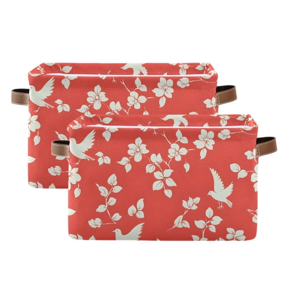 Ryvnso Red Floral Bird Storage Basket Large Bin Foldable Boxes Toys Organizer 14.2x10.2x8.3in 2 PCs