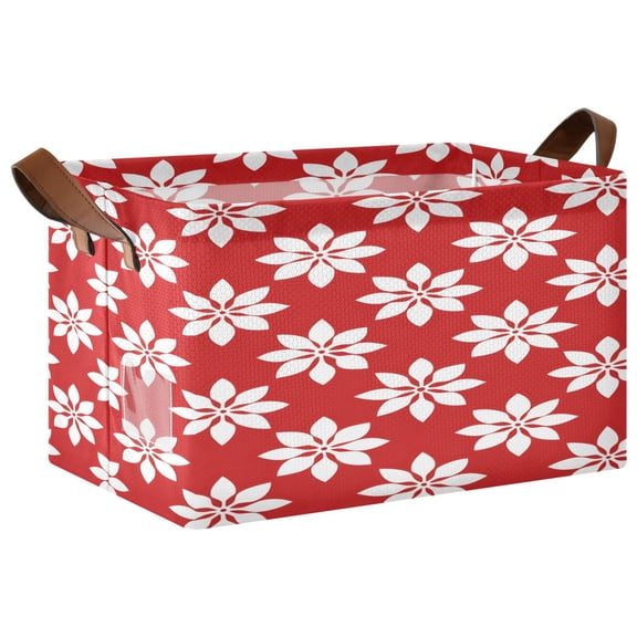 Ryvnso Red Flower Storage Bins Large Basket Foldable Cube Toys Organizer with Handles 1 PC