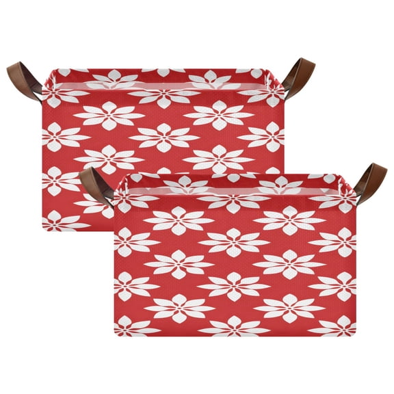 Ryvnso Red Flower Storage Bins Large Basket Foldable Cube Toys Organizer with Handles 2 PCs