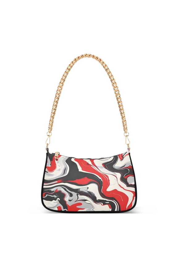 Red Gray Liquid Marble Womens Chain Shoulder Bag Tote Handbags Clutch Hobo Purse with Zipper for Travel