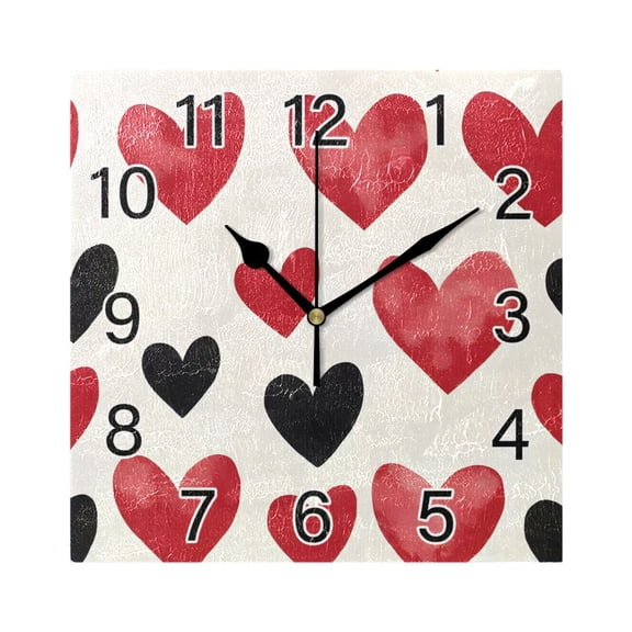 Ryvnso Red Hearts Pattern Wall Clock Square Silent Non-Ticking Battery Operated 7.78"