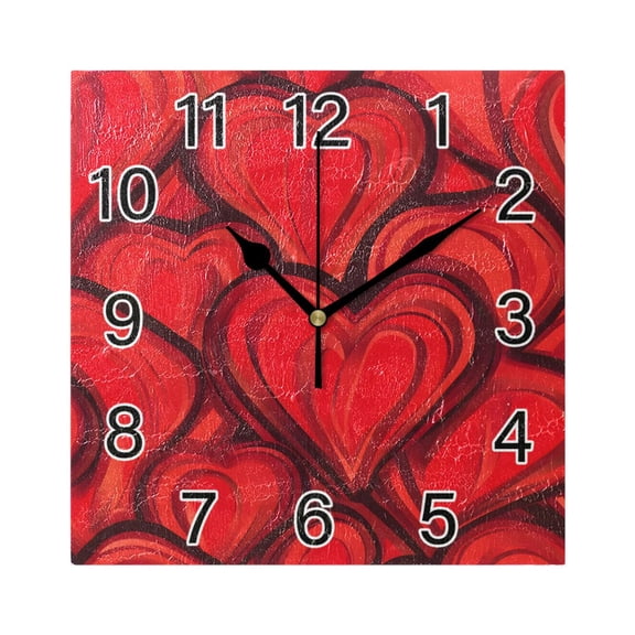 Ryvnso Red Hearts Valentain Pattern Wall Clock Square Silent Non-Ticking Battery Operated 7.78"